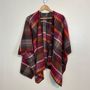 NWOT Talbots Plaid Cape Poncho Wrap Wool Blend ONE SIZE